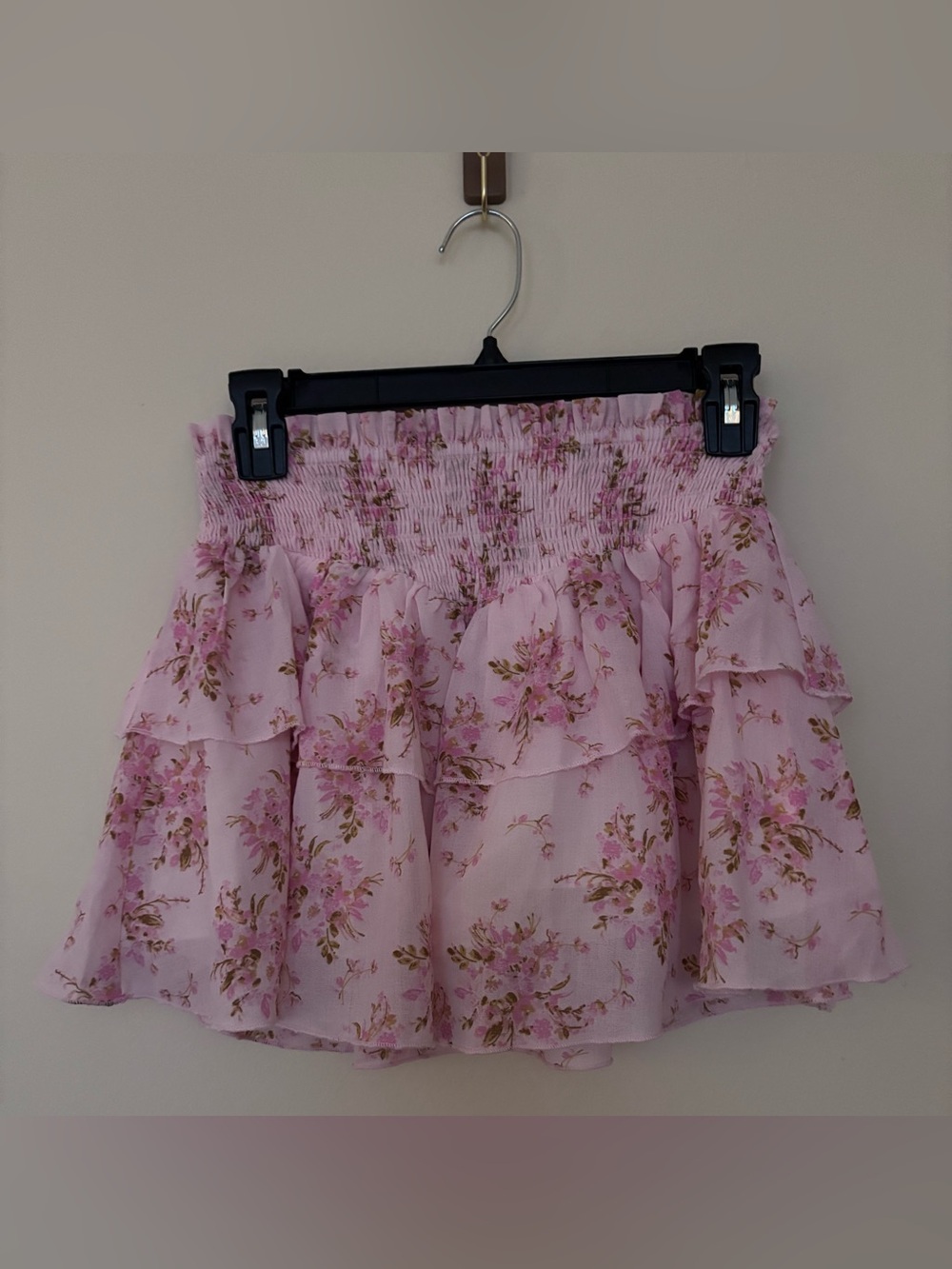 Katie J NYC Brooke Floral Smocked Tiered Mini Skirt Pink Girls XL